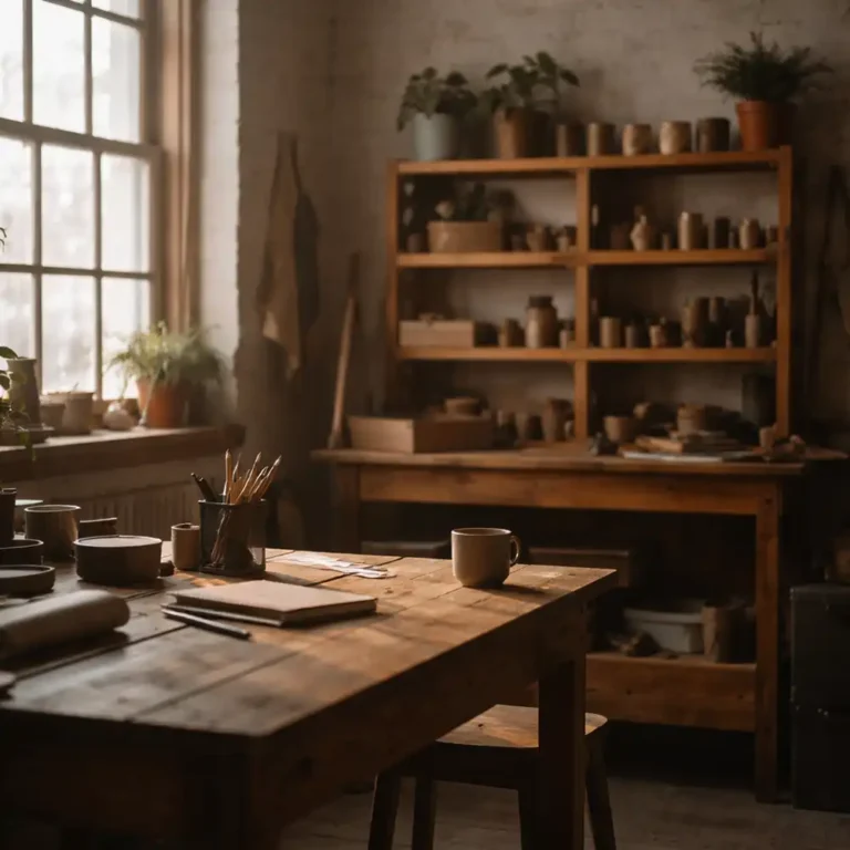 Quiet small business interior with natural winter light