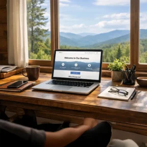 Small business owner reviewing their website in preparation for the spring rush