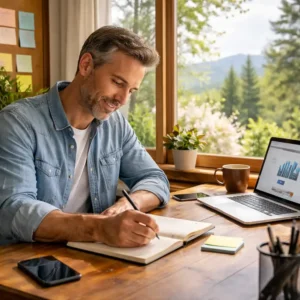 Small business owner planning strategy in spring