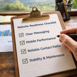 Checklist showing website readiness before marketing